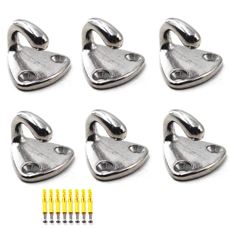Flomore Fending Hook Marine Grade 316 Stainless Steel Pad Eye Fender Hook Boat Ship Hardware Come with Screws (Pack of 6) - Image 1